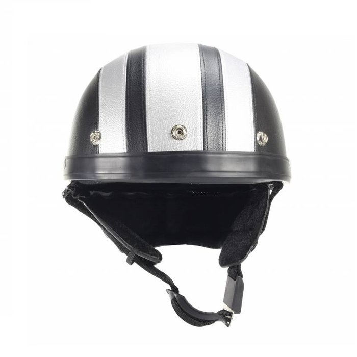 Vintage schwarz - silberner Leder Halbschalenhelm