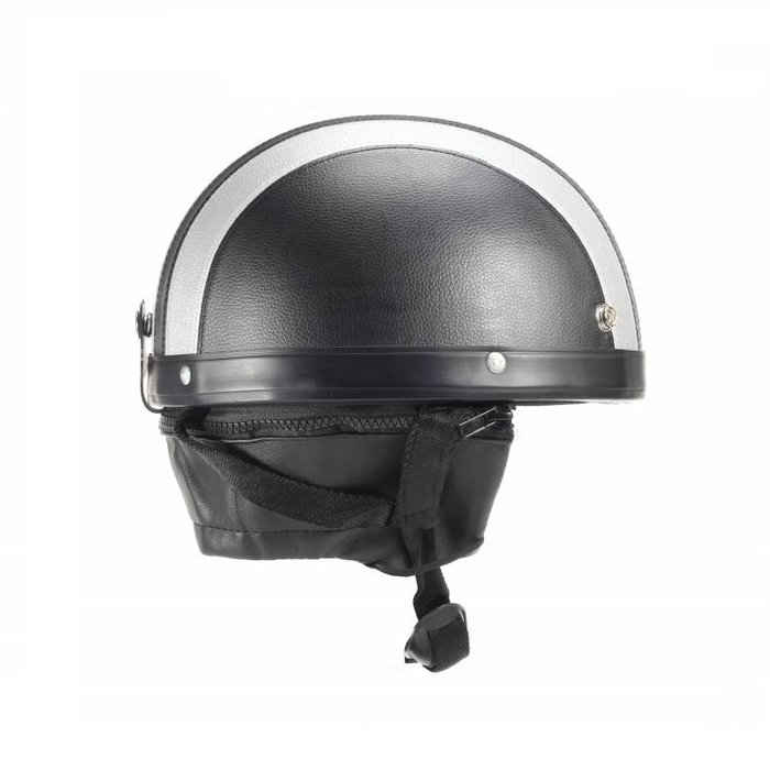 Vintage schwarz - silberner Leder Halbschalenhelm