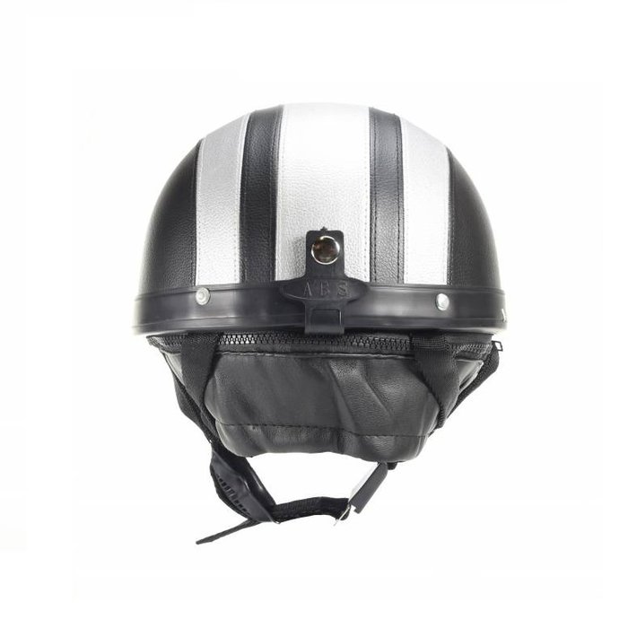 Vintage schwarz - silberner Leder Halbschalenhelm