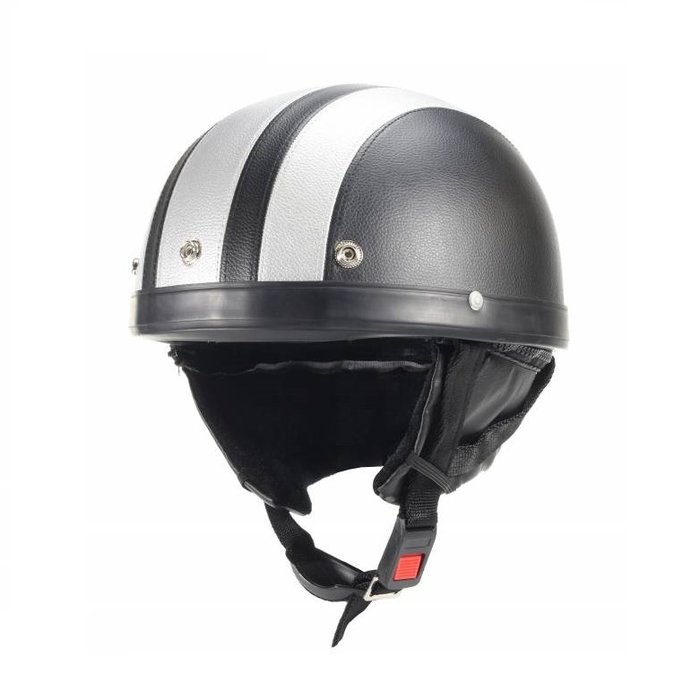 Vintage schwarz - silberner Leder Halbschalenhelm