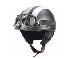 Vintage schwarz - silberner Leder Halbschalenhelm