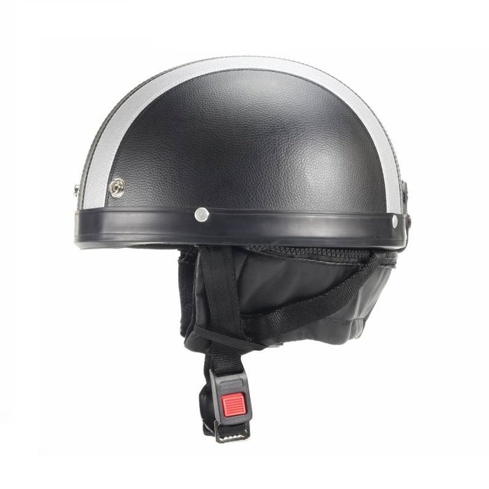 Vintage schwarz - silberner Leder Halbschalenhelm