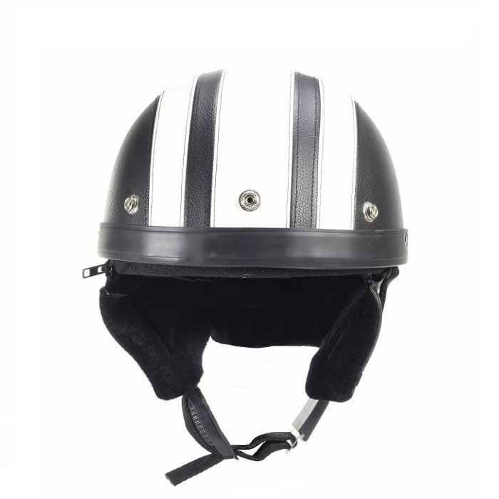Vintage black - white leather half helmet