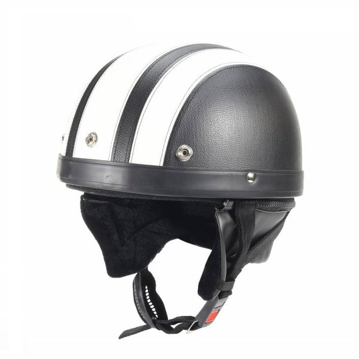 Vintage schwarz - weißer Leder Halbschalenhelm