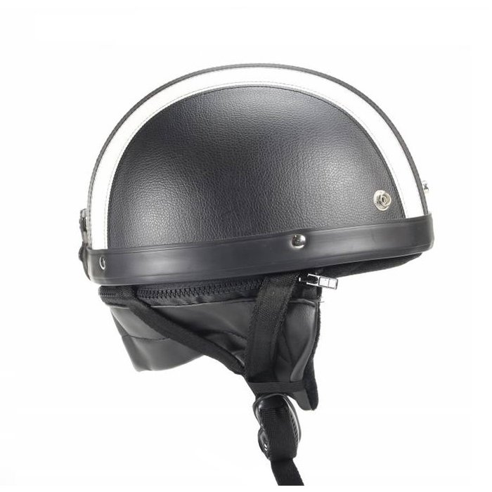 Vintage black - white leather half helmet