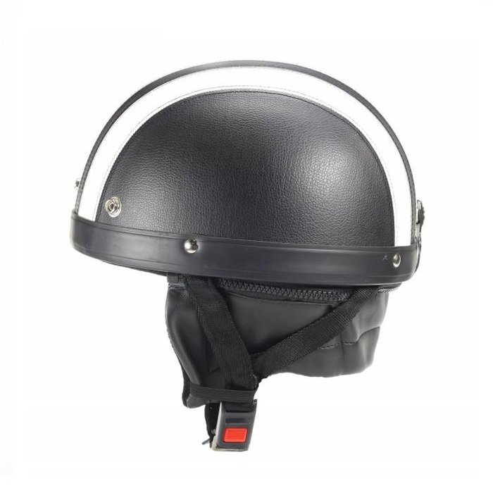 Vintage black - white leather half helmet