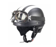 Vintage schwarz - weißer Leder Halbschalenhelm