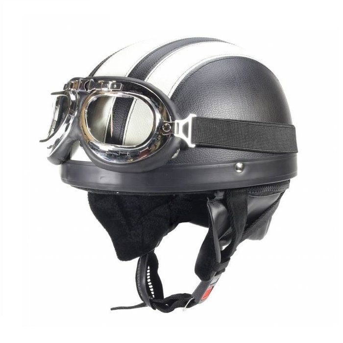 Vintage black - white leather half helmet