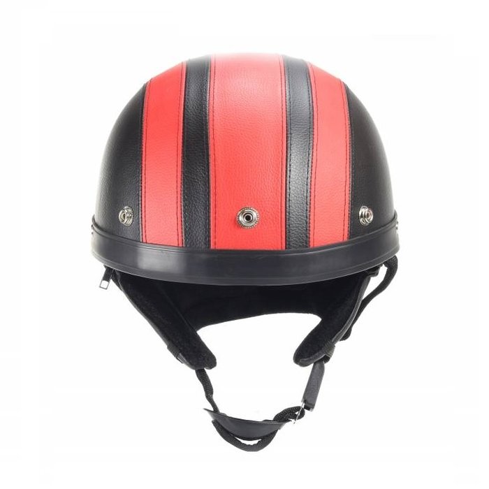 Vintage zwart - rood leren pothelm