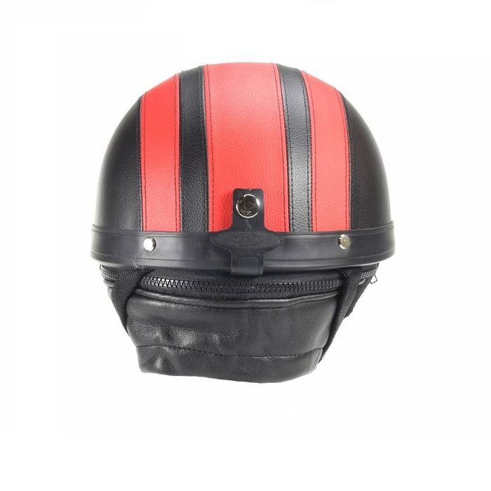 Vintage schwarz - roter Leder Halbschalenhelm