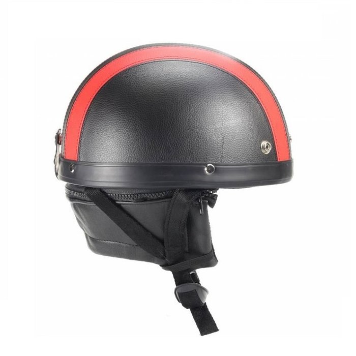 Vintage schwarz - roter Leder Halbschalenhelm