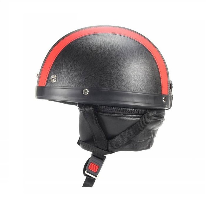 Vintage zwart - rood leren pothelm