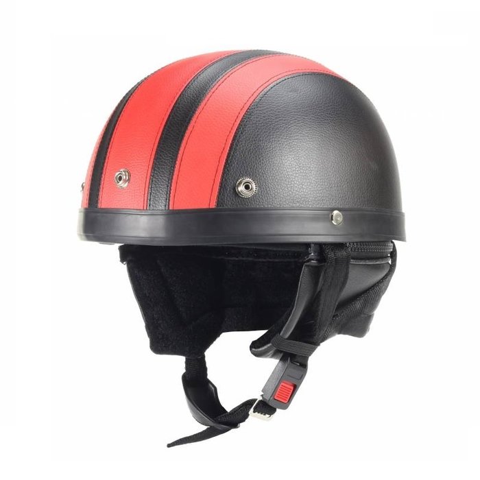 Vintage zwart - rood leren pothelm