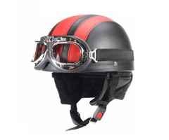 Vintage black - red leather half helmet