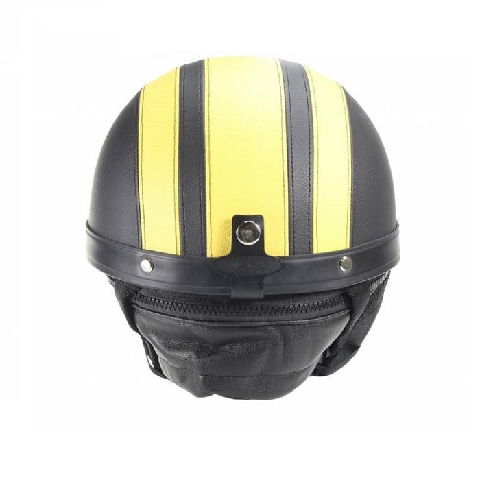 Vintage schwarz - gelber Leder Halbschalenhelm