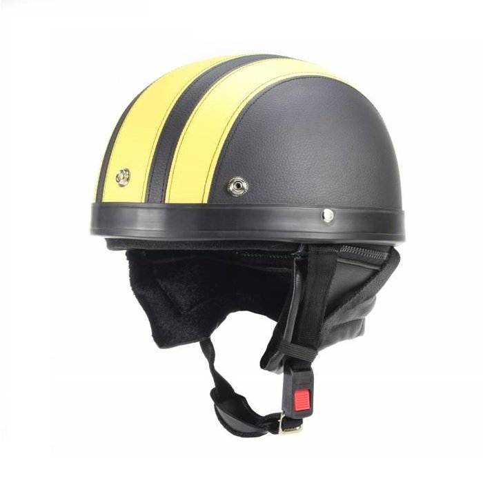 Vintage schwarz - gelber Leder Halbschalenhelm