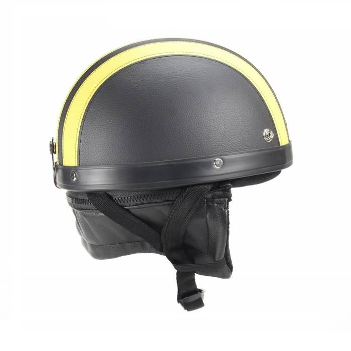 Vintage schwarz - gelber Leder Halbschalenhelm