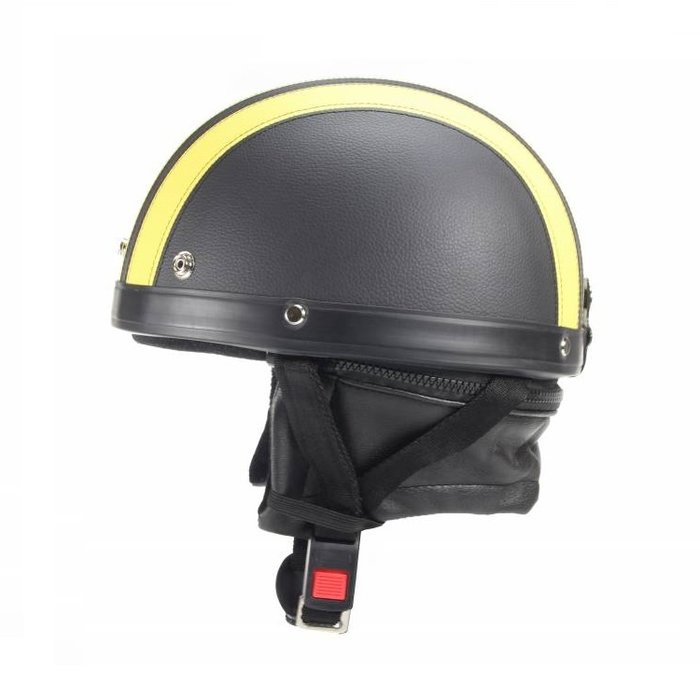 Vintage schwarz - gelber Leder Halbschalenhelm