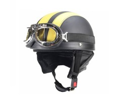 Vintage schwarz - gelber Leder Halbschalenhelm