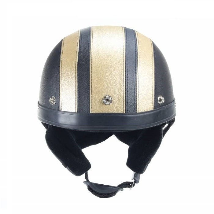 Vintage schwarz - goldener Leder Halbschalenhelm