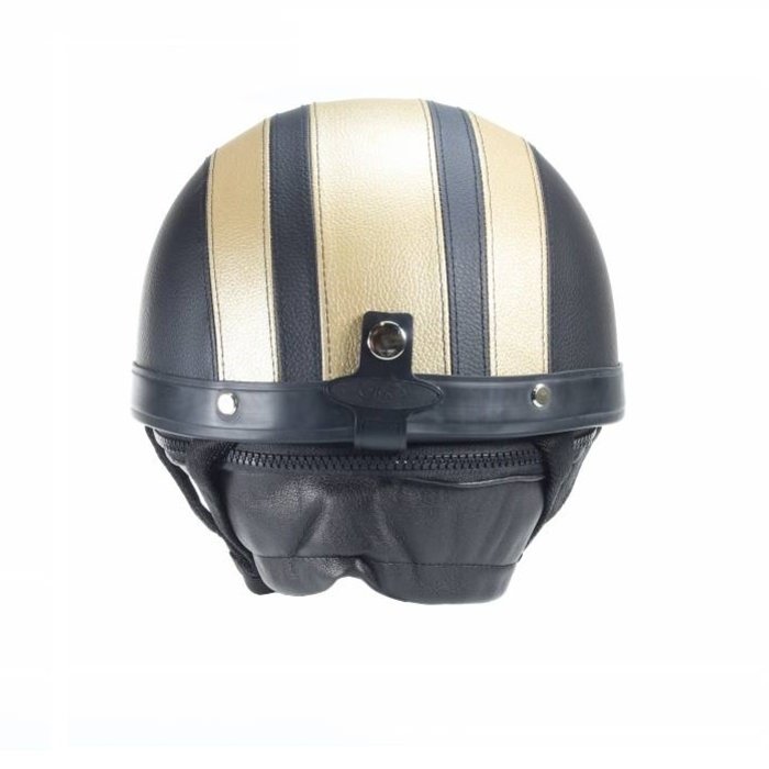 Vintage schwarz - goldener Leder Halbschalenhelm