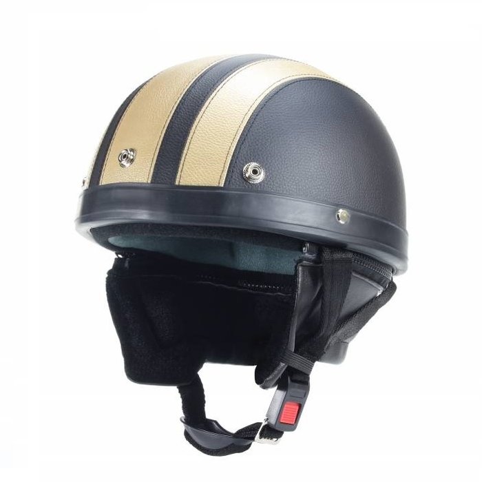 Vintage schwarz - goldener Leder Halbschalenhelm