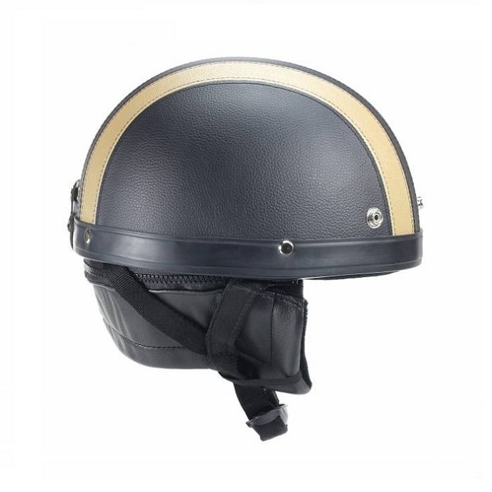 Vintage schwarz - goldener Leder Halbschalenhelm