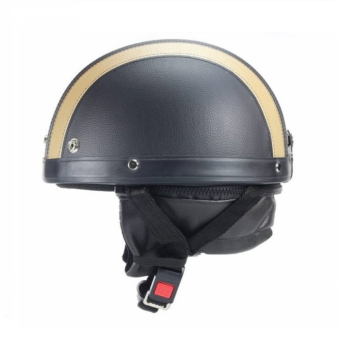 Vintage schwarz - goldener Leder Halbschalenhelm