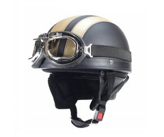 Vintage schwarz - goldener Leder Halbschalenhelm