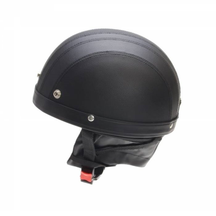 Vintage Retro mattschwarzer Leder Halbschalenhelm