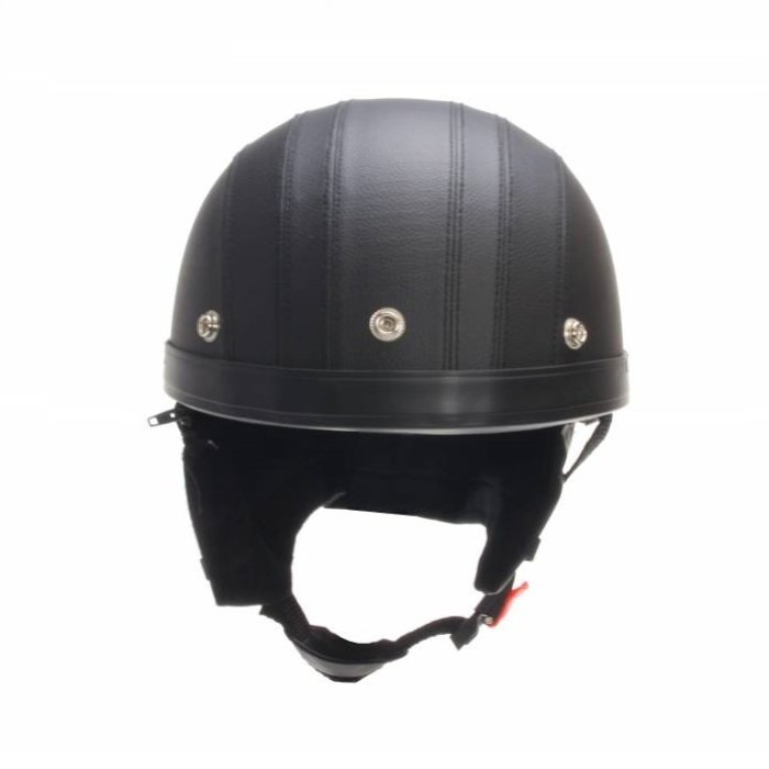 Vintage Retro mattschwarzer Leder Halbschalenhelm