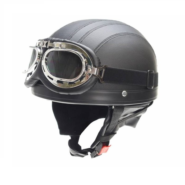 Vintage retro dull black leather half helmet