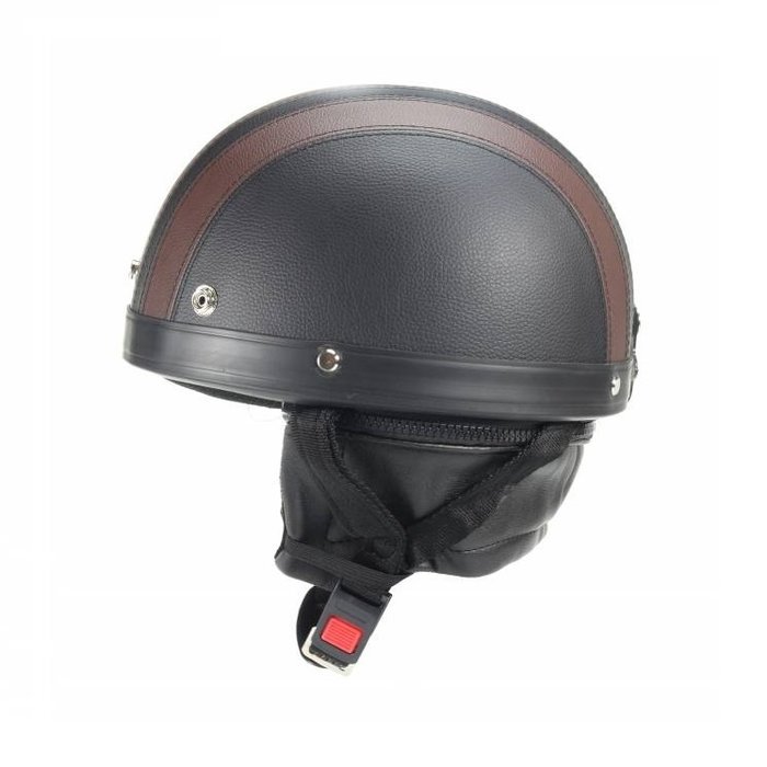 Vintage black - brown leather half helmet