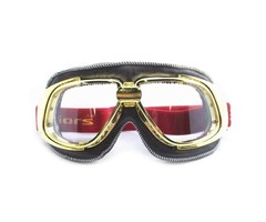 Ediors Retro gold, braune Leder Motorradbrille