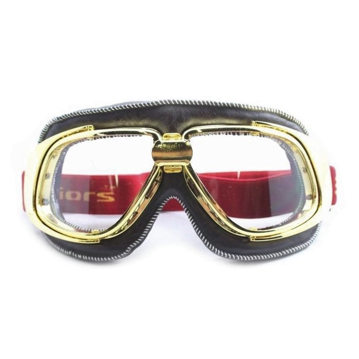 Ediors Retro gold, braune Leder Motorradbrille