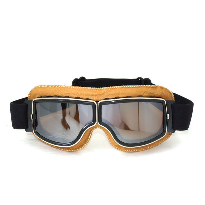 CRG cremefarben Leder Cruiser retro Motorradbrille