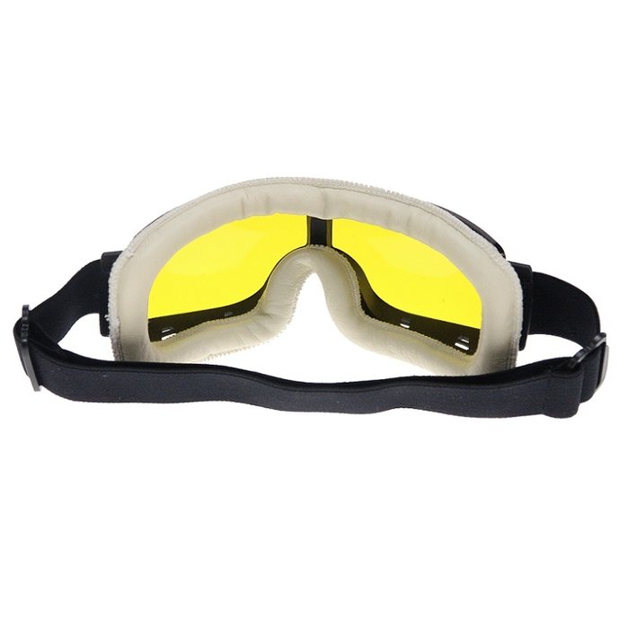 CRG black, white leather cruiser motor goggles