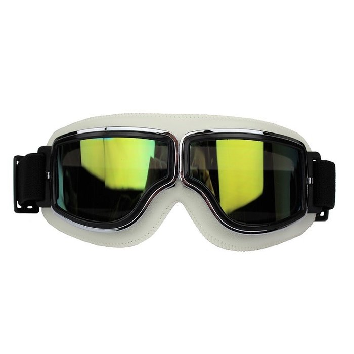 CRG black, white leather cruiser motor goggles
