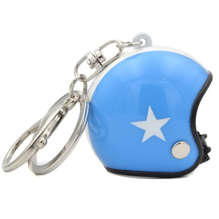 Sleutelhanger blauwe jethelm met witte ster