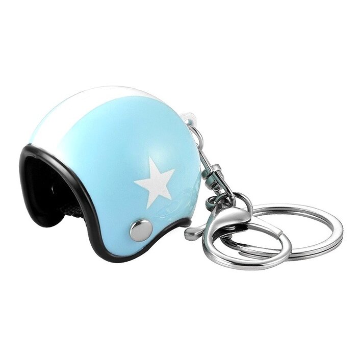 Keychain light blue jet helmet with white star
