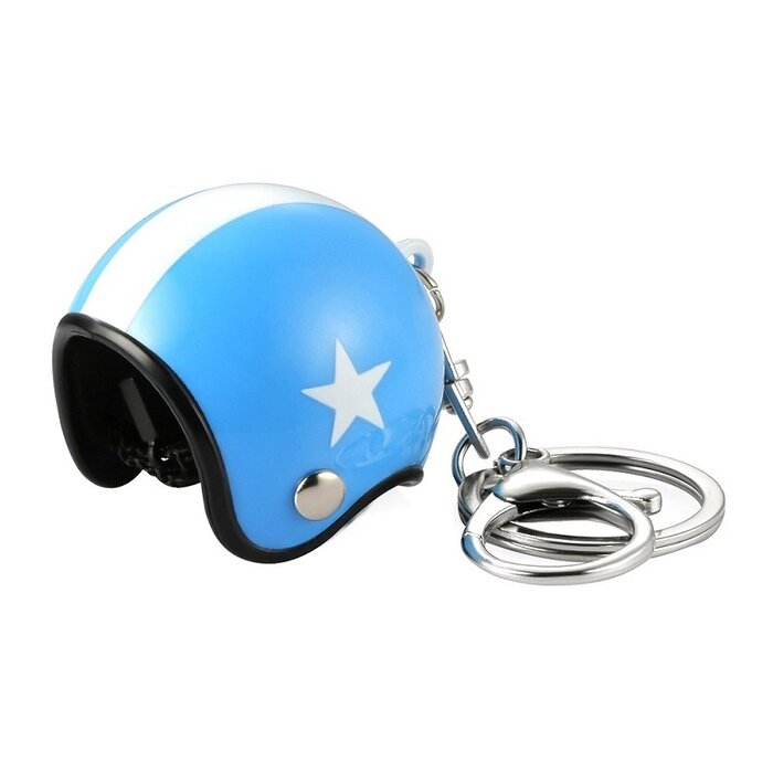 Sleutelhanger blauwe jethelm met witte ster