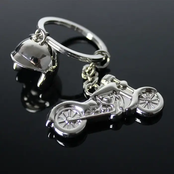 Keychain Silver Motorcycle with Jet Helmet