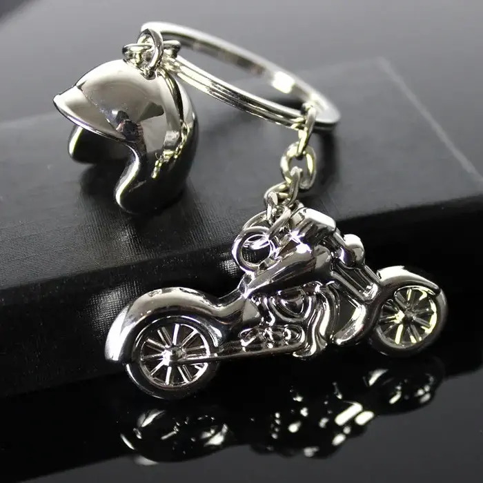 Keychain Silver Motorcycle with Jet Helmet