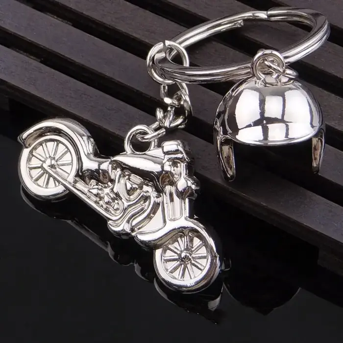 Keychain Silver Motorcycle with Jet Helmet