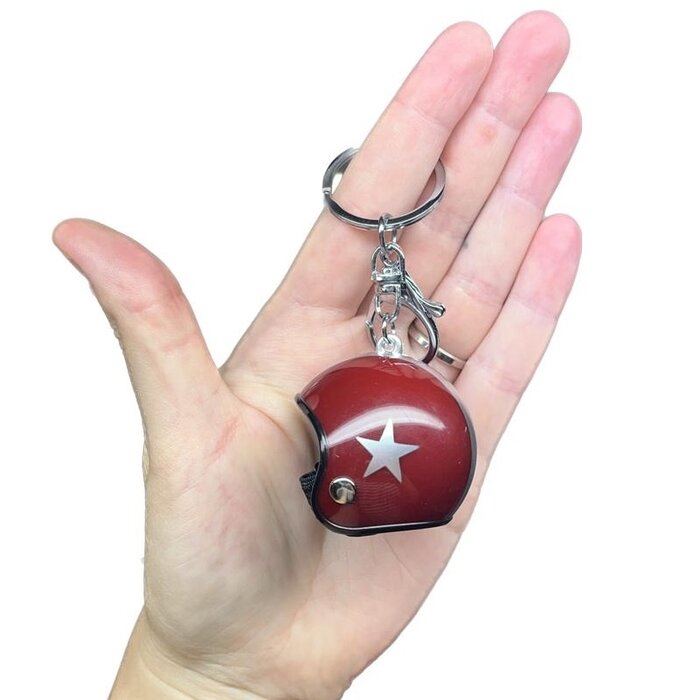 Sleutelhanger jethelm bordeaux  rood met zilveren ster