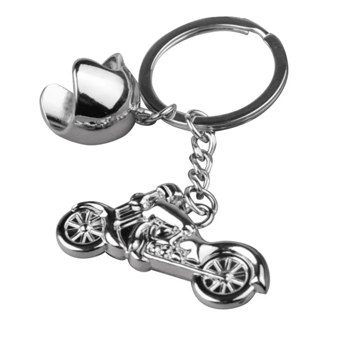 Keychain Silver Motorcycle with Jet Helmet
