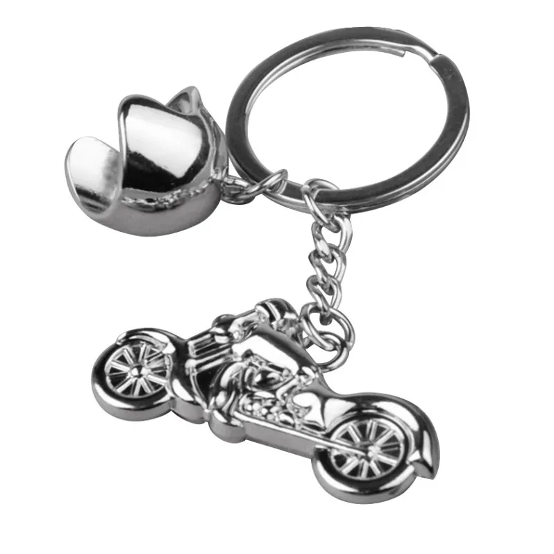 Schlüsselanhänger Silber Motorrad mit Jet Helm 