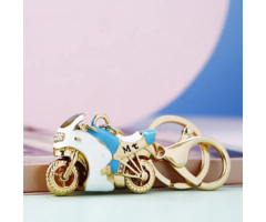 Keychain Gold Motorcycle White with Blue