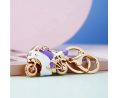 Sleutelhanger Gouden Motorfiets Wit met Paars