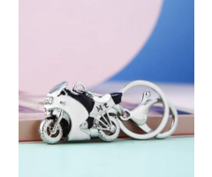 Schlüsselanhänger Silber Motorrad Schwarz und Weiß